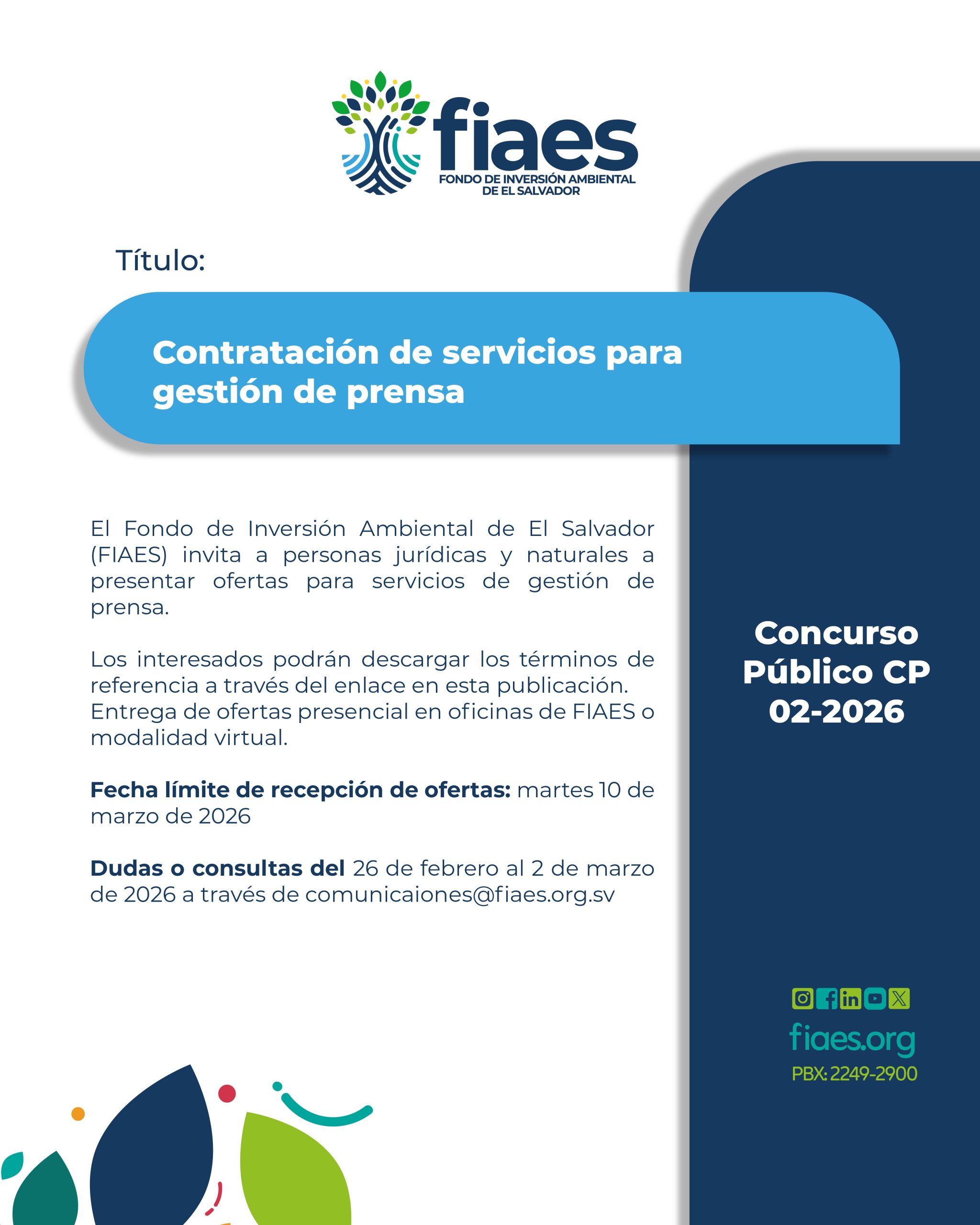Términos de Referencia para la Contratación de Servición de Gestión de Presa